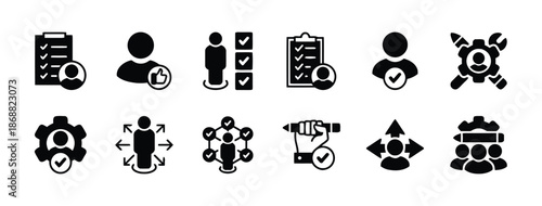 Set of Evaluation and Assessment Icons in Black Color Isolated on White Background Exactly Two Hundred Characters Long For Microstock Agencies Around The Globe