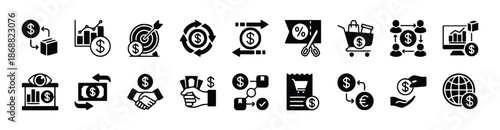 Set of Economy and Finance Icons in Silhouette Style