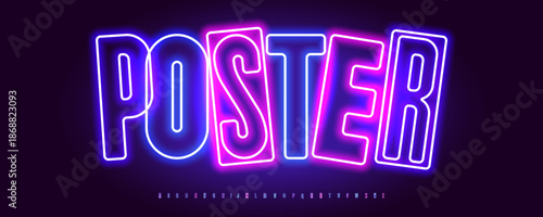 Neon Font Logo Glowing Light Alphabet Vector Letter Set Modern Typography, Nightlife Typographic Design for Title Text, Typo Poster Headline, Type Symbol Logotype, Sans Serif Fonts. Vector Typeface