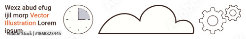 Cloud computing, data storage, time management, system integration, digital technology, productivity solutions. A clock, cloud and gear icons in a minimalistic style. Cloud computing and data