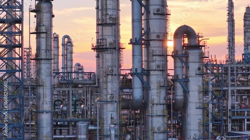 Large Oil Refinery Industrial Complex at Sunset - Aerial View