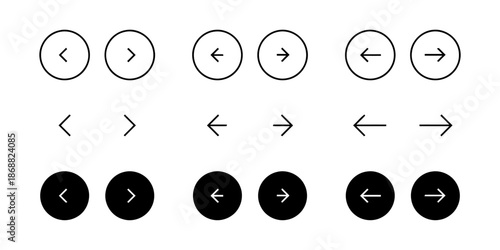 Set of Flat and Line Style Arrow Icons Isolated on White Background in Three Different Styles Vector Symbol for Web Page Navigation