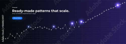 Financial Growth, Fintech Analytics, Rise Profit, Business Up Chart, Stock Candle, Development Invest, New Year Sale Plan, Company Benefit Money Visual Graphic for Presentation. Vector Illustration