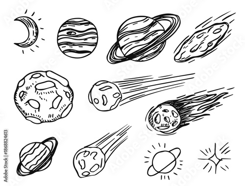 Planets, asteroids, and the moon sketch set