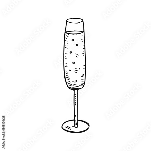 Glass of champagne sketch isolated on white background