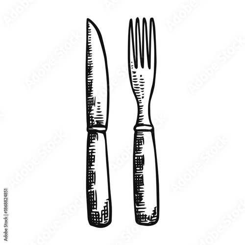 Fork and knife cutlery sketch isolated
