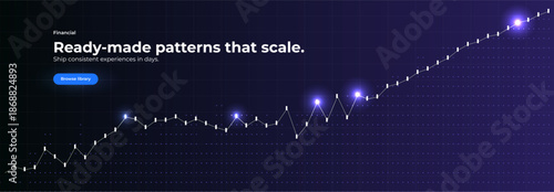Financial Growth, Fintech Analytics, Rise Profit, Business Up Chart, Stock Candle, Development Invest, New Year Sale Plan, Company Benefit Money Visual Graphic for Presentation. Vector Illustration
