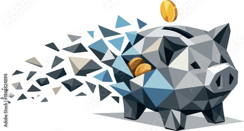 Low-Poly Financial Piggy Bank. Low-poly vector illustration focused on a self-control penalty fund represented as a piggy bank,