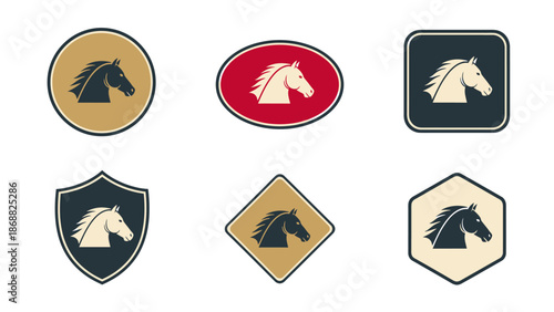 Horse Head Silhouette Logo Set. Lunar New Year Vector Illustration. EPS Editable