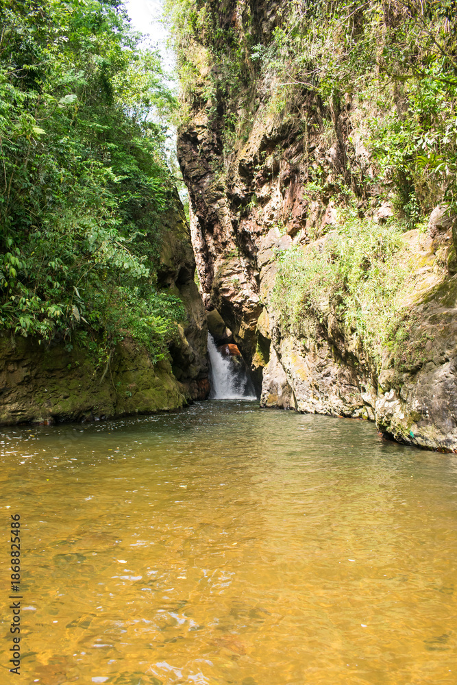 Fototapeta premium Cachoeira Antiga Usina waterfall in Sao Bento do Sul, Santa Catarina, Brazil
