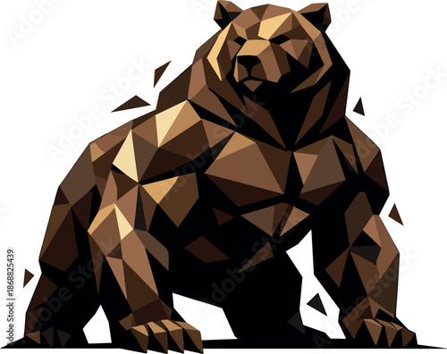 Geometric Bear Strength. Low-poly vector illustration focused on a powerful bear representing strength and endurance, polygonal