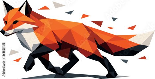 Geometric Fox Elegance. Low-poly vector illustration focused on a fox rendered in geometric low-poly style, faceted polygonal