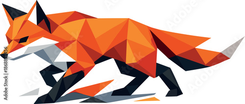 Geometric Fox Icon. Low-poly vector illustration focused on a modern geometric fox icon, polygonal geometric style with crisp
