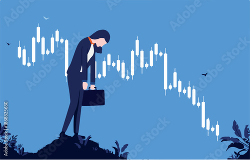 Woman losing money in the stock market - Female Investor feeling sad over financial loss and economic downturn