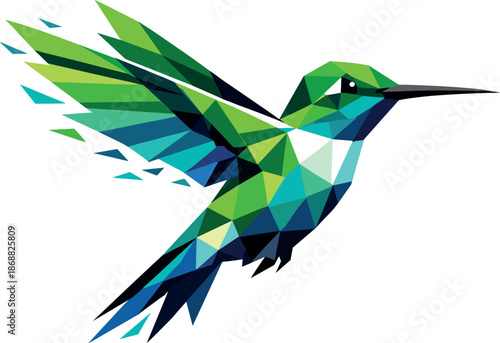 Geometric Hummingbird Elegance. Low-poly vector illustration focused on a hummingbird, polygonal geometric style with sharp