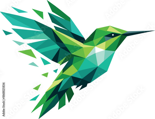 Geometric Hummingbird Art. Low-poly vector illustration focused on a stylized geometric hummingbird, angular polygonal