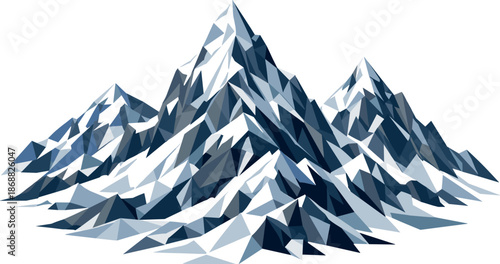 Alpine Geometric Peaks. Low-poly vector illustration focused on alpine snowy mountain summits, polygonal geometric style with