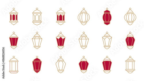Set of Traditional Islamic Lanterns for Ramadan and Eid Celebrations. Lunar New Year Vector Illustration. EPS Editable