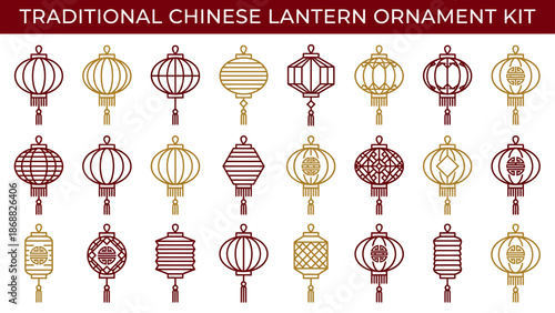 Traditional Chinese Lantern Ornament Kit for Festive Decorations. Lunar New Year Vector Illustration. EPS Editable