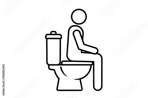 A person sitting on a toilet with a tank