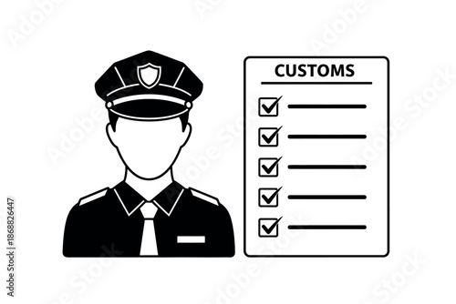 Customs officer with checklist form isolated on white background