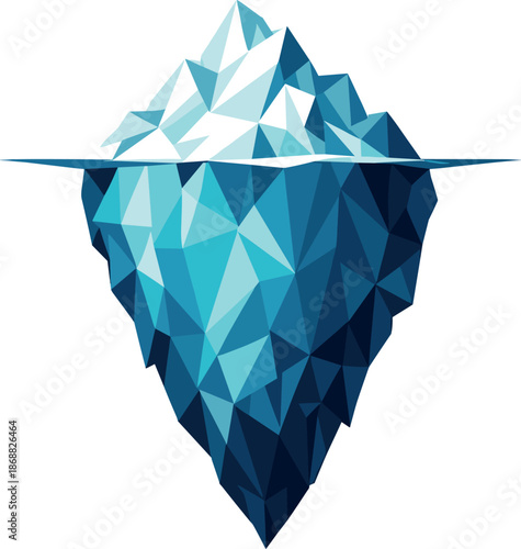 Iconic Iceberg Illustration. Low-poly vector illustration focused on an iconic iceberg with a hidden underwater mass as a symbol