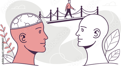 Mindful Journey: A graphic depicting a person's mental bridge walk to the other side. showcasing the transformative power of mindfulness and inner reflection