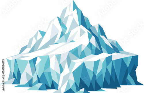 Minimalist Glacial Geometry. Low-poly vector illustration focused on an iconic glacier as a symbol of cold and permanence,