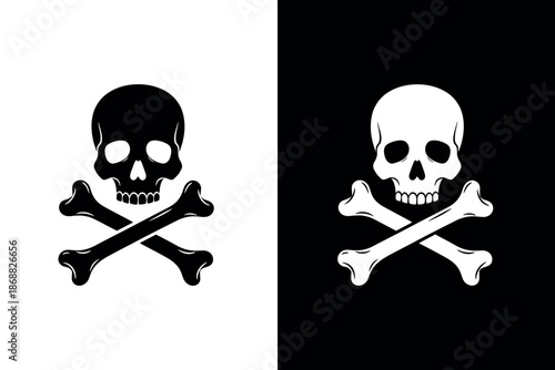 Black and white skull and crossbones symbols on different backgrounds