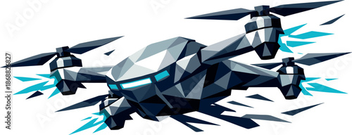 Futuristic Geometric Drone Design. Low-poly vector illustration focused on a futuristic drone concept, polygonal geometric style