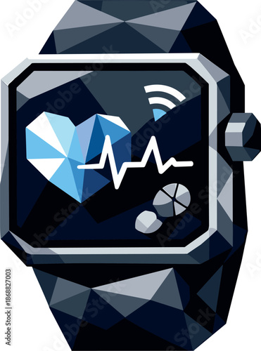 Geometric Smartwatch Design. Low-poly vector illustration focused on an iconic smart watch symbol, polygonal geometric style with