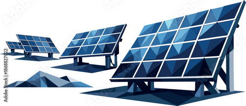 Polygonal Solar Panels. Low-poly vector illustration focused on solar panels, polygonal geometric style with sharp triangular
