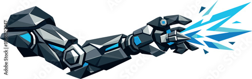Futuristic Robotic Arm. Low-poly vector illustration focused on a futuristic robotic arm concept, polygonal geometric style with