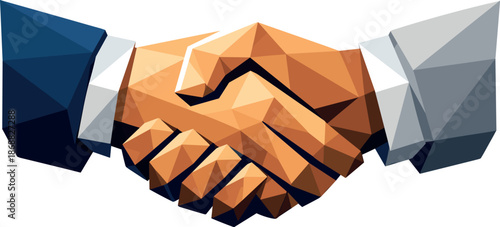 Geometric Partnership Icon. Low-poly vector illustration focused on an iconic handshake symbol representing partnership and