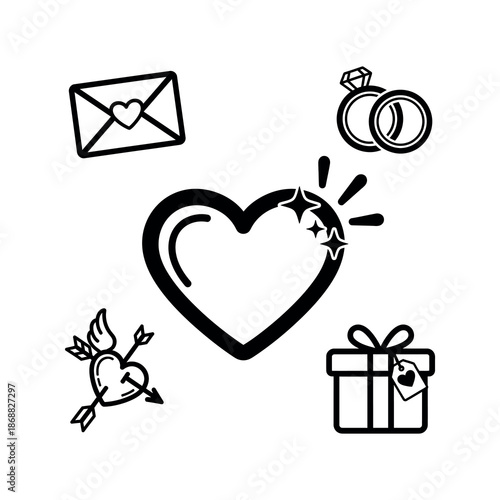 Illustration shows a broken heart with love symbols around it.