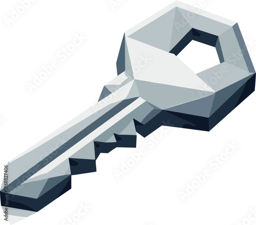 Minimalist Key Icon. Low-poly vector illustration focused on a minimalist key icon representing access control, polygonal