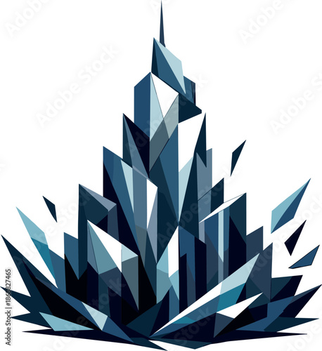 Abstract Urban Skyscraper. Low-poly vector illustration focused on an abstract city skyscraper concept, polygonal geometric style
