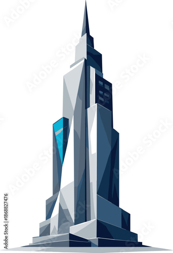 Minimalist Skyscraper Icon. Low-poly vector illustration focused on a minimalist skyscraper icon, polygonal geometric style with