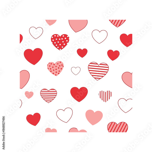 The illustration shows various red and pink hearts floating in the air.