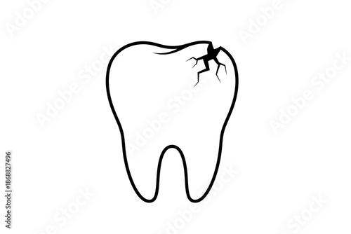 A cracked tooth with a black line through it on a light beige background