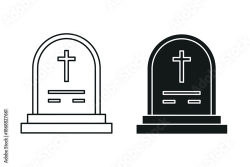 Tombstone icons with crosses in black and white line art style