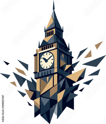 Abstract Big Ben. Low-poly vector illustration focused on an abstract Big Ben concept, polygonal geometric style with sharp