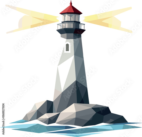 Minimalist Lighthouse Icon. Low-poly vector illustration focused on a minimalist lighthouse icon, polygonal geometric style with
