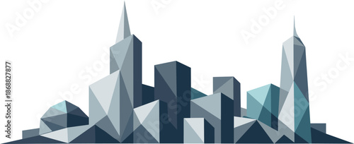 Minimalist Geometric Skyline. Low-poly vector illustration focused on a minimalist skyline icon, polygonal geometric style with