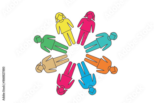 Diverse group of people standing in a circle holding hands together in unity