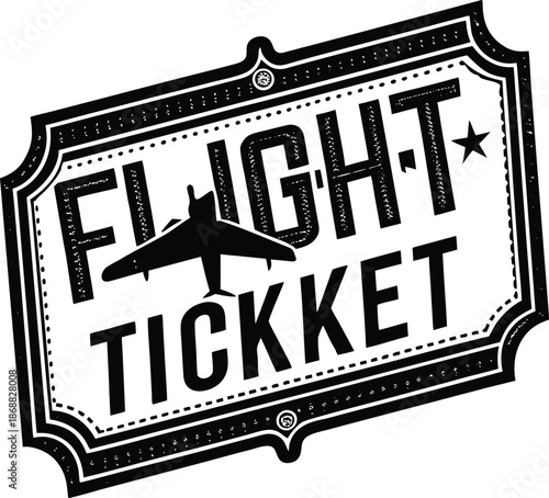 Black and white flight ticket with airplane silhouette