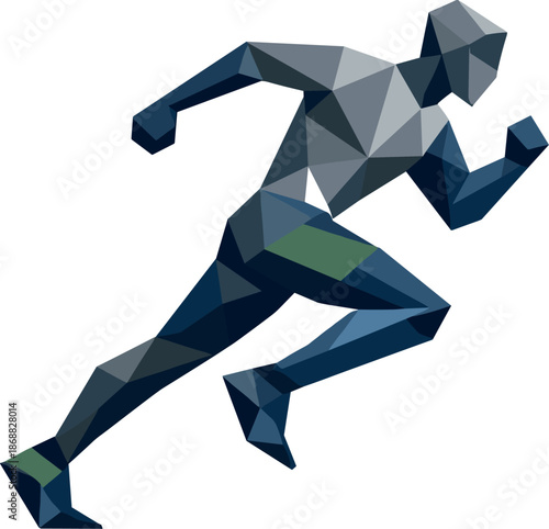 Minimalist Running Icon. Low-poly vector illustration focused on a minimalist running human icon, polygonal geometric style with