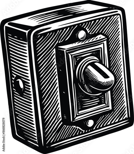 Black and white of a light switch electrical vintage style