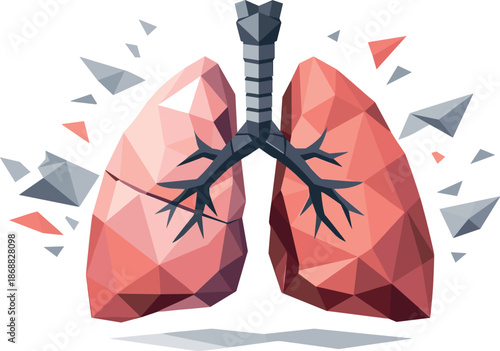 Polygonal Lungs Illustration. Low-poly vector illustration focused on human lungs symbolizing breathing and respiratory health,
