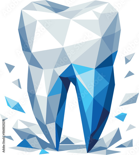 Geometric Tooth Illustration. Low-poly vector illustration of a human tooth symbolizing dentistry and oral health, polygonal